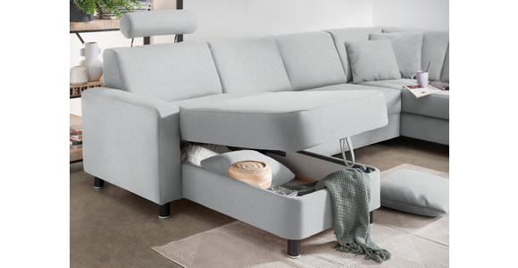 WOHNLANDSCHAFT  in Webstoff Hellgrau  - Hellgrau/Schwarz, Design, Holz/Textil (165/296/198cm) - Xora