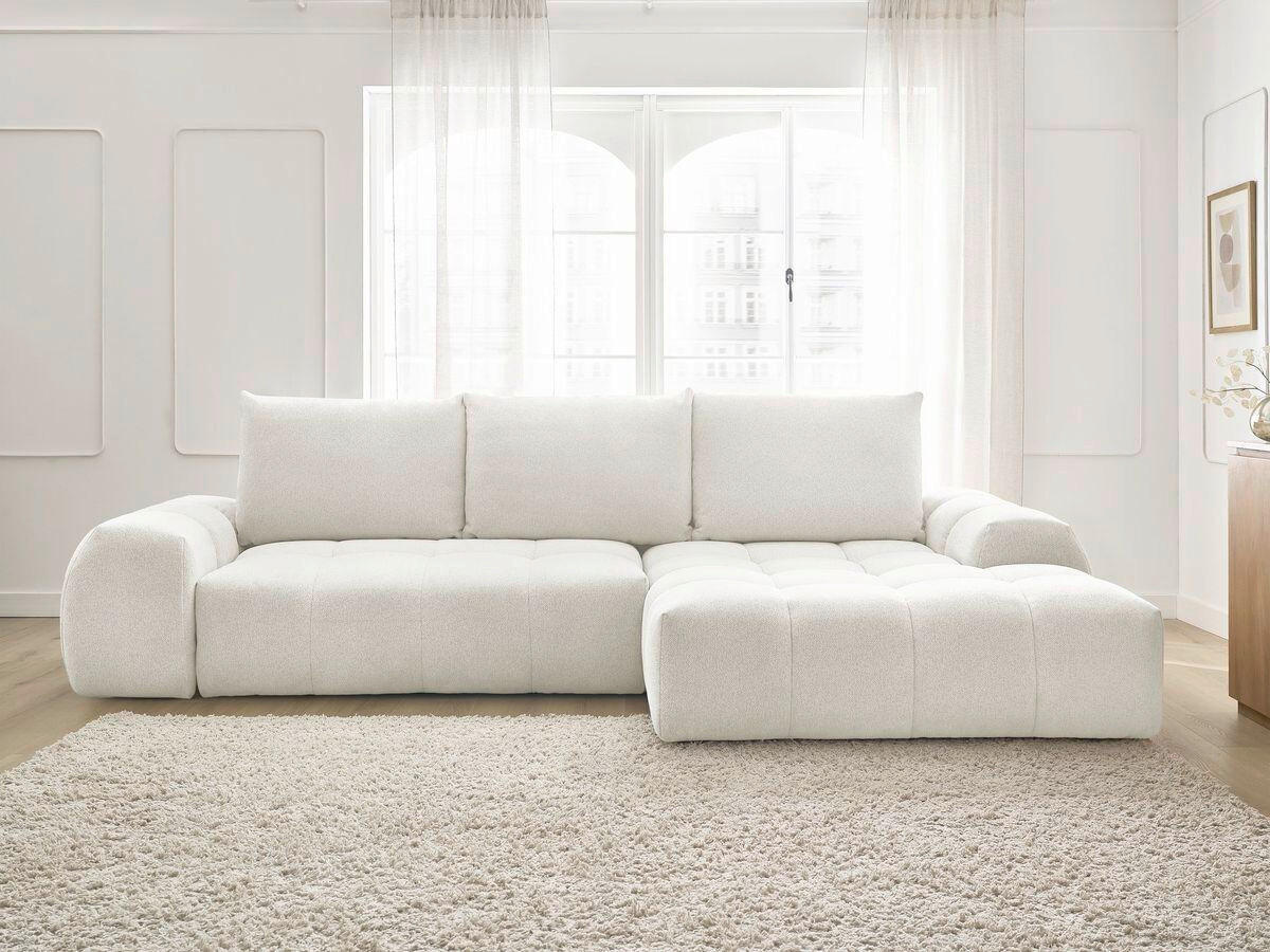 ECKSCHLAFSOFA EVEREST  mit Rücken echt, Armteil links, Armteil rechts Flachgewebe Weiß  - Schwarz/Weiß, MODERN, Kunststoff/Textil (318/180cm) - Livetastic