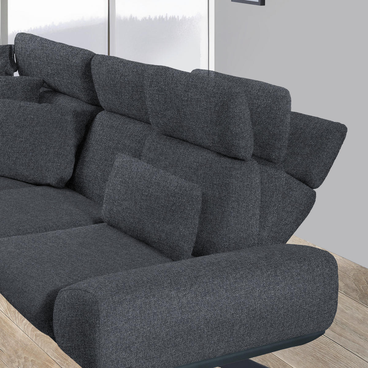 ECKSOFA Chenille, Flachgewebe Dunkelgrau  - Dunkelgrau/Schwarz, Design, Textil/Metall (239/270cm) - Koinor
