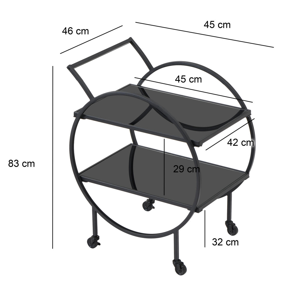 SERVIERWAGEN in Schwarz  - Schwarz, Design, Glas/Kunststoff (45/46/83cm) - MID.YOU