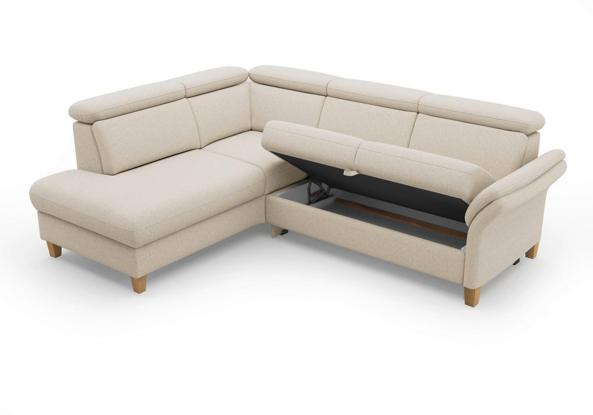 ECKSOFA Flachgewebe Creme  - Eichefarben/Creme, Konventionell, Holz/Textil (193/247cm) - Sit & More