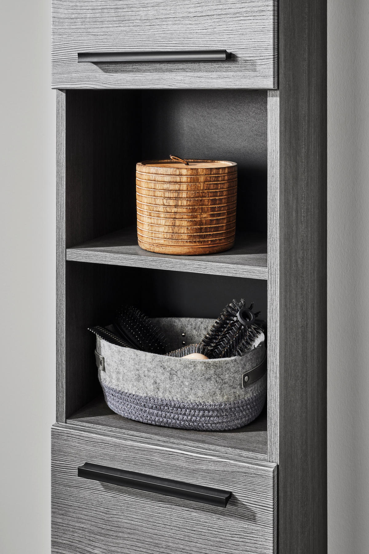 HOCHSCHRANK 34/190/30 cm  - Silberfarben/Schwarz, Modern, Holzwerkstoff/Kunststoff (34/190/30cm) - MID.YOU