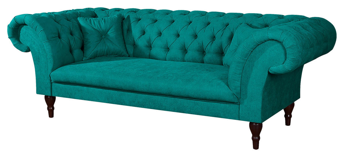 3-SITZER-SOFA Mikrofaser Türkis  - Türkis/Braun, Design, Holz/Textil (232/79/97cm) - Livetastic