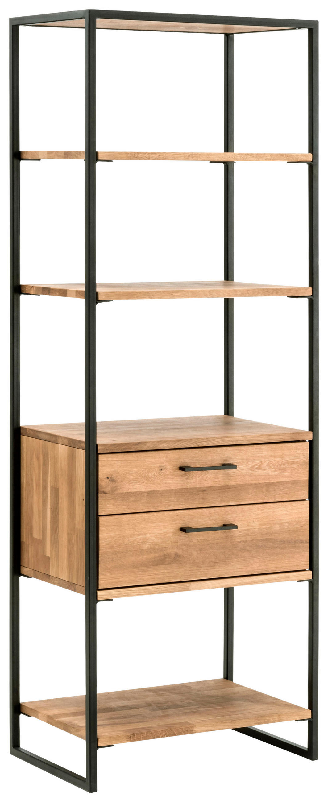 REGAL Wildeiche massiv, Hartholz Eichefarben  - Eichefarben/Schwarz, Design, Holz/Metall (60/172/39cm) - Linea Natura