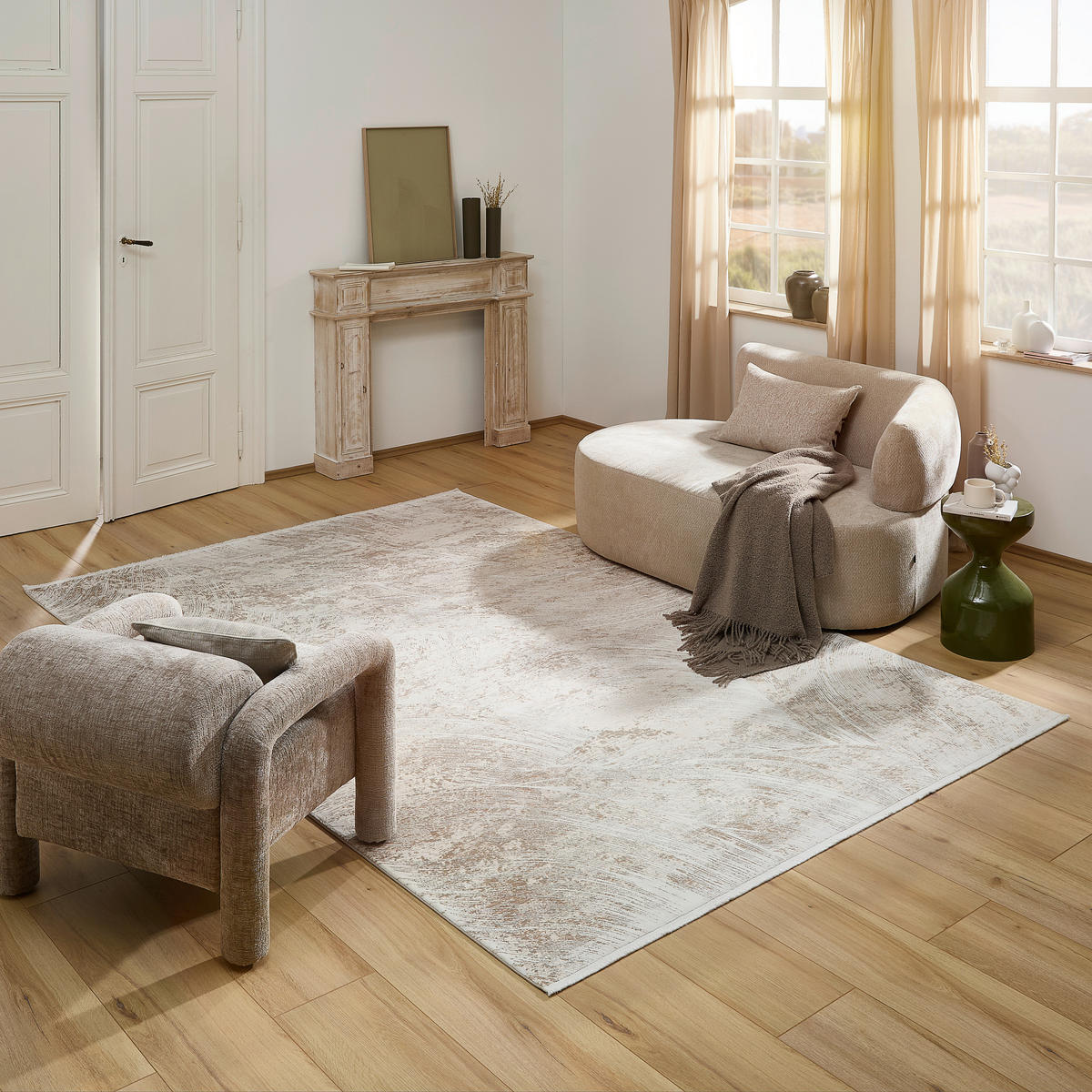 VINTAGE-TEPPICH  Wohnzimmer 133/190 cm Beige, Hellbraun rechteckig  - Hellbraun/Beige, KONVENTIONELL, Textil (133/190cm) - Dieter Knoll