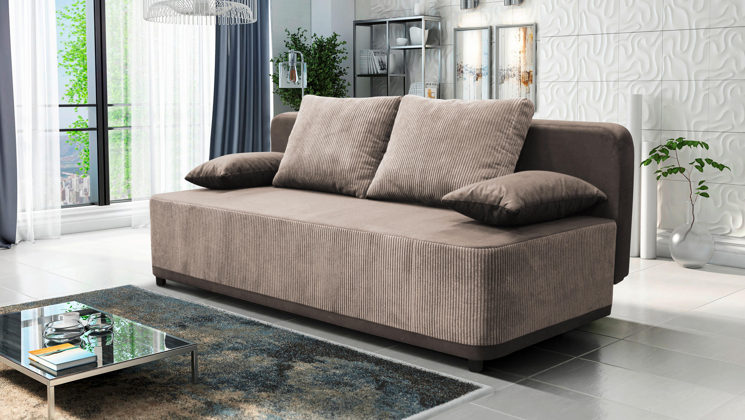 SCHLAFSOFA Velours Braun  - Schwarz/Braun, Design, Kunststoff/Textil (197/90/83cm) - MID.YOU