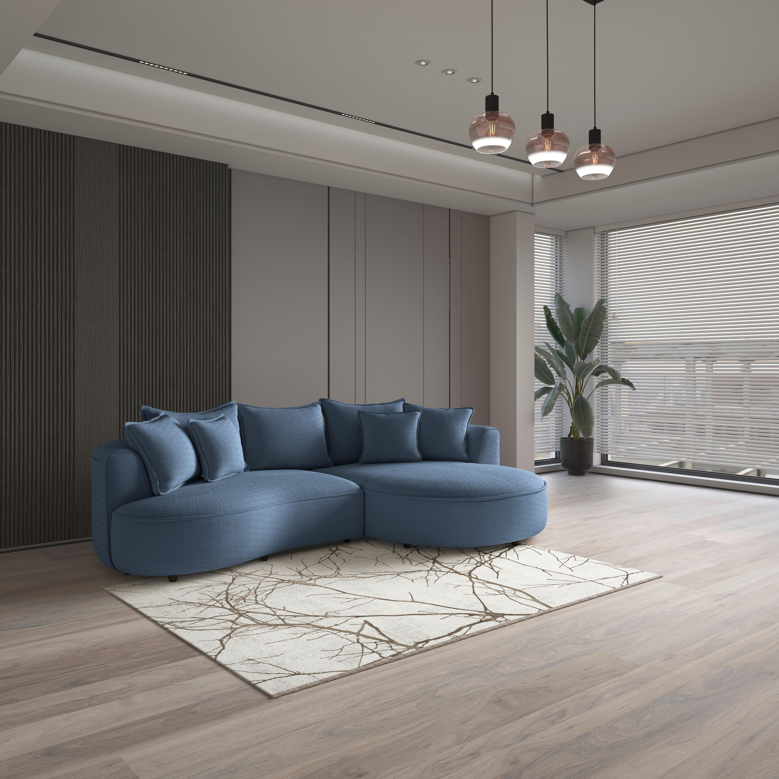 ECKSOFA in Velours, Struktur Dunkelblau  - Schwarz/Dunkelblau, Modern, Kunststoff/Textil (287/168cm) - Livetastic