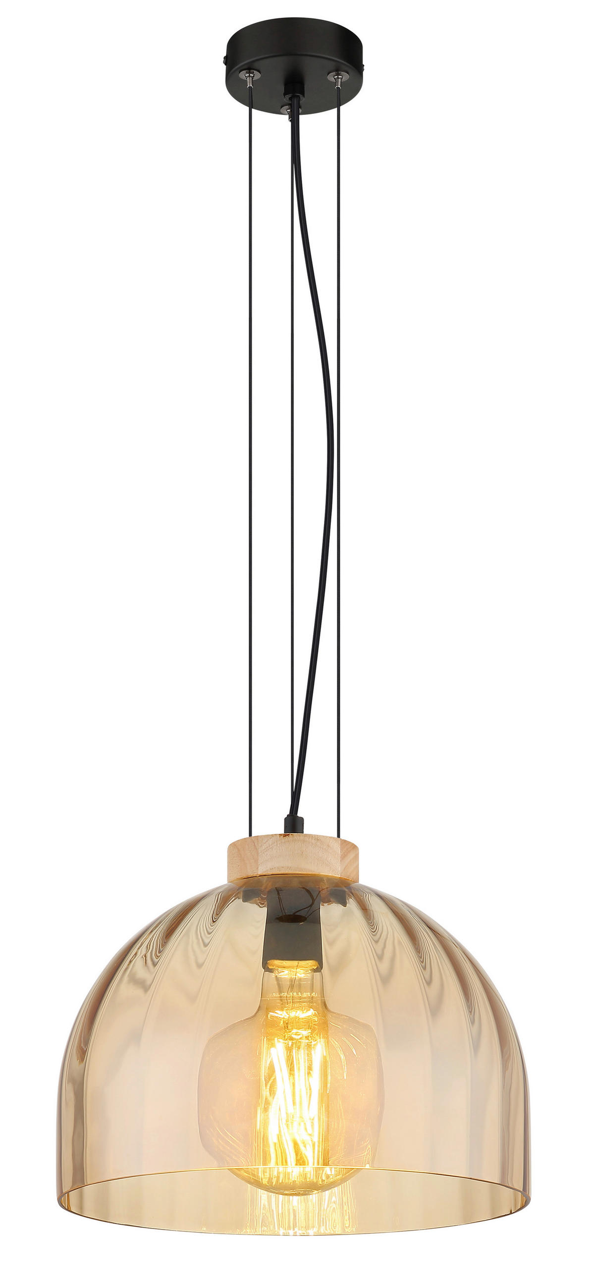 HÄNGELEUCHTE Swanson 30/120 cm  - Bernsteinfarben/Schwarz, Design, Glas/Holz (30/120cm) - Globo