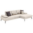 ECKSOFA in Chenille, Mikrofaser Creme  - Creme/Schwarz, Design, Textil/Metall (299/157cm) - Dieter Knoll