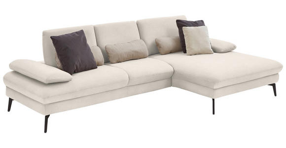 ECKSOFA in Chenille, Mikrofaser Creme 299/157 cm - Creme/Schwarz, Design, Textil/Metall (299/157cm) - Dieter Knoll