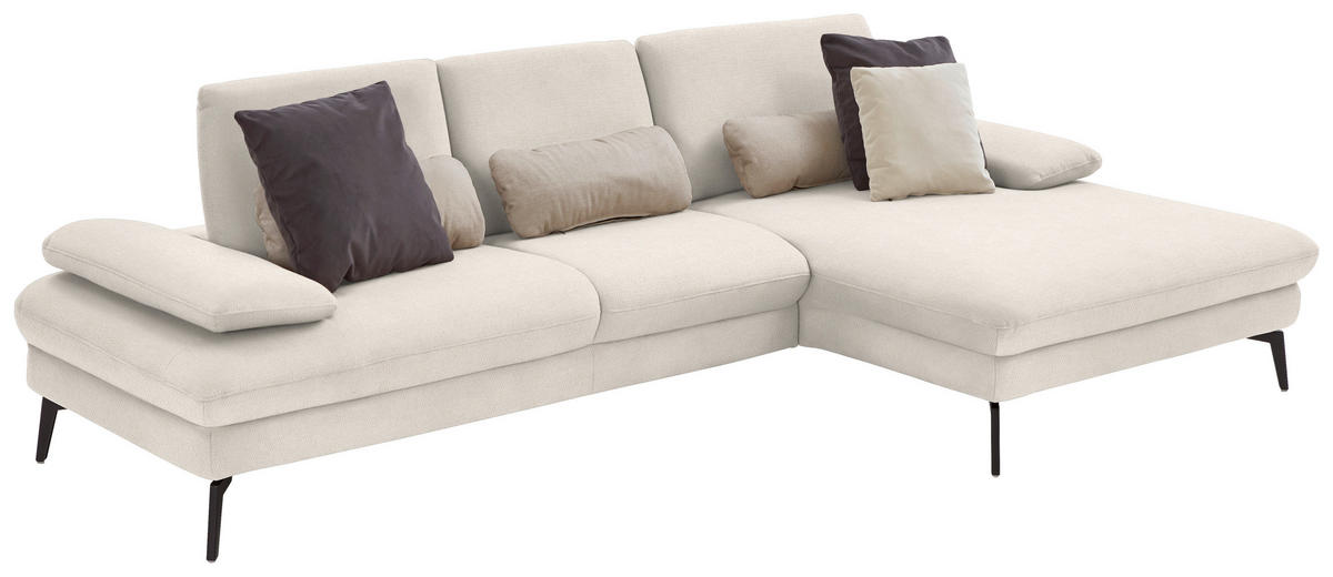 ECKSOFA in Chenille, Mikrofaser Creme  - Creme/Schwarz, Design, Textil/Metall (299/157cm) - Dieter Knoll