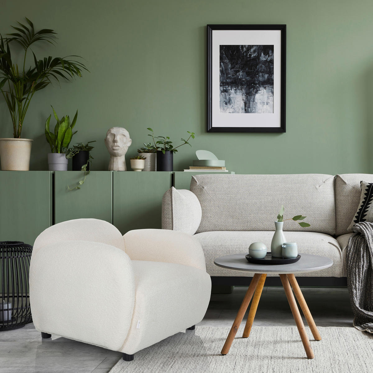 LOUNGESESSEL Bouclé Weiß    - Schwarz/Weiß, MODERN, Kunststoff/Textil (87/65/76cm) - MID.YOU