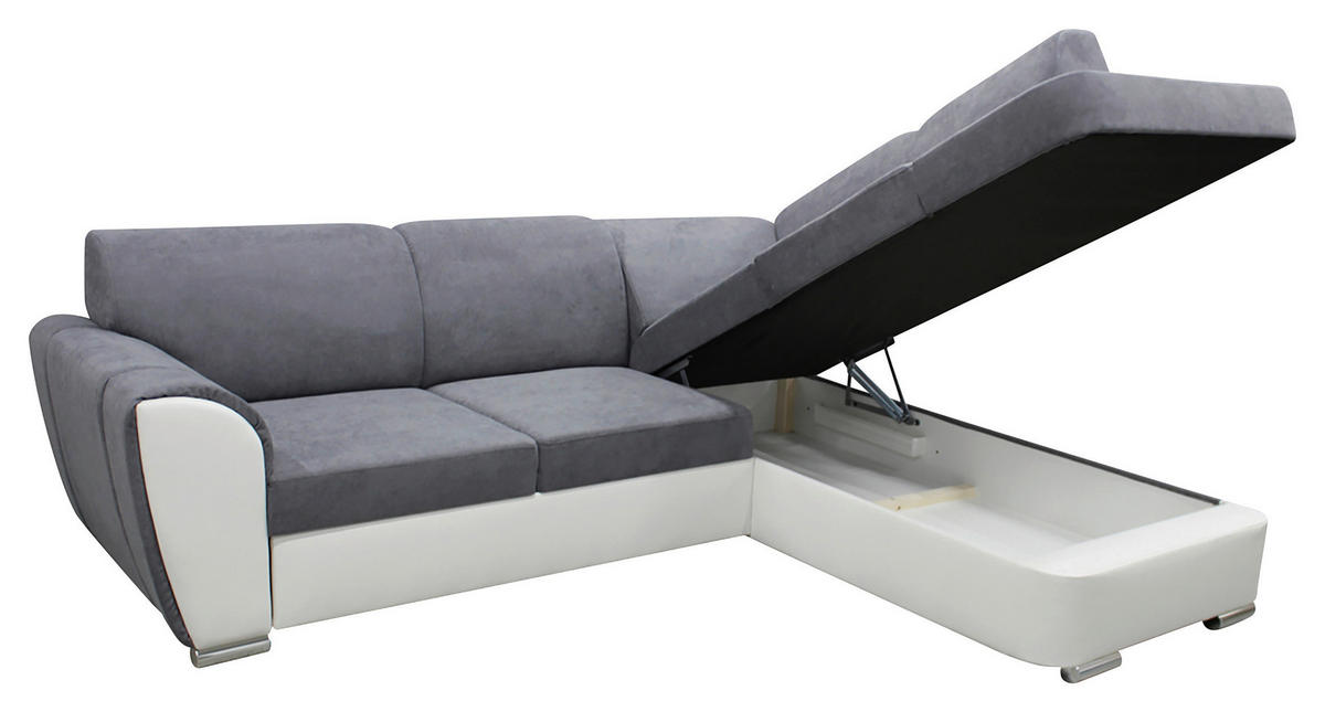 ECKSOFA in Velours Grau, Weiß  255/196 cm  - Silberfarben/Weiß, Design, Kunststoff/Textil (255/196cm) - MID.YOU