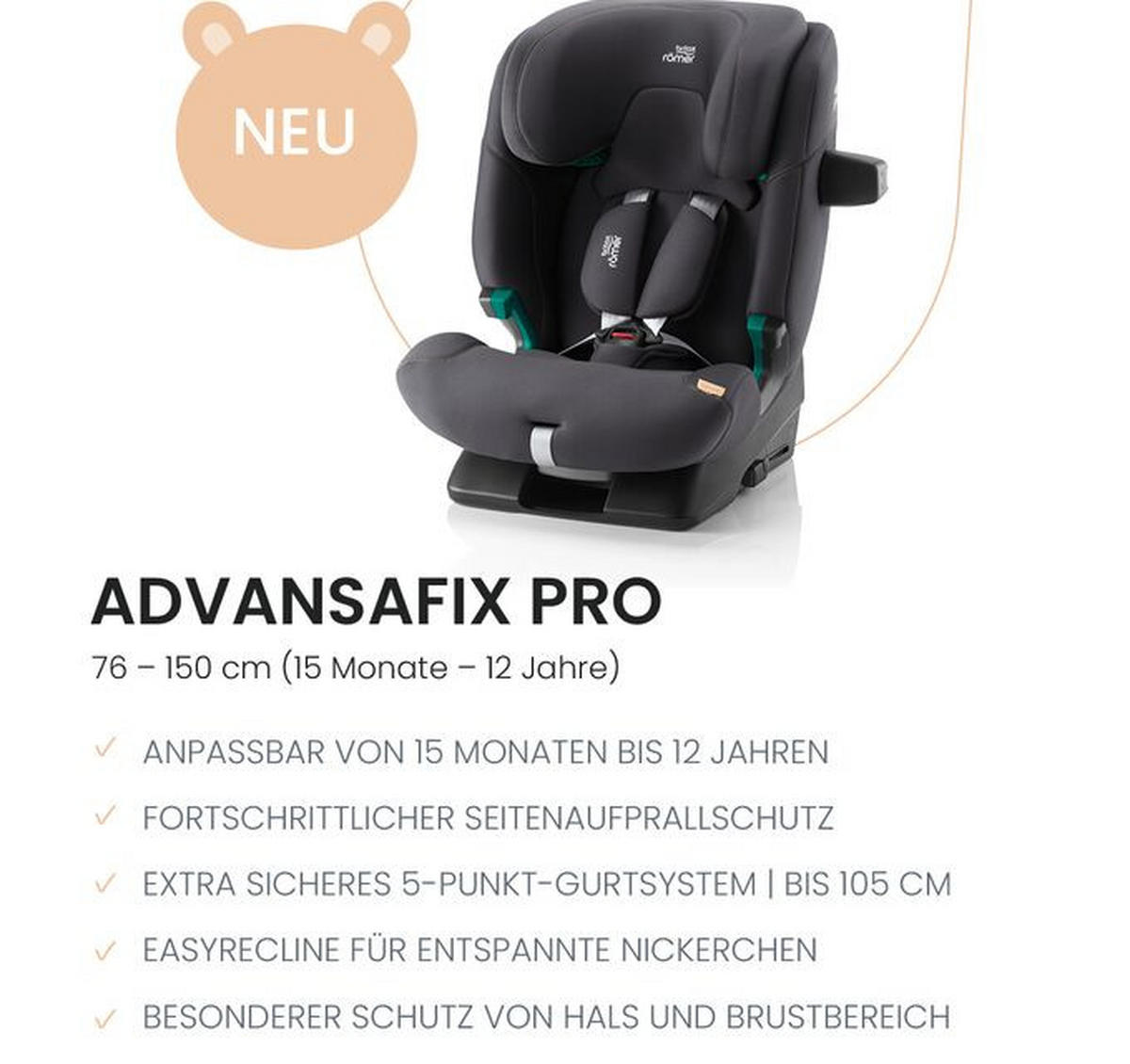 KINDERAUTOSITZ Advansafix Pro  - Schwarz, Basics, Kunststoff/Textil (44/60/48cm) - Britax Römer