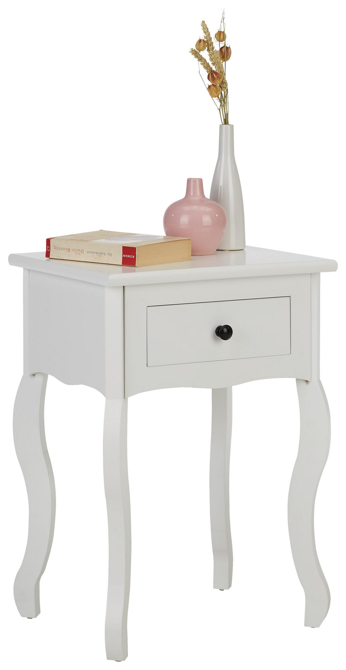 SÄNGBORD i massiv paulownia vit  - vit/svart, Romantik / Lanthus, trämaterial/trä (40/58/32cm) - Best Price