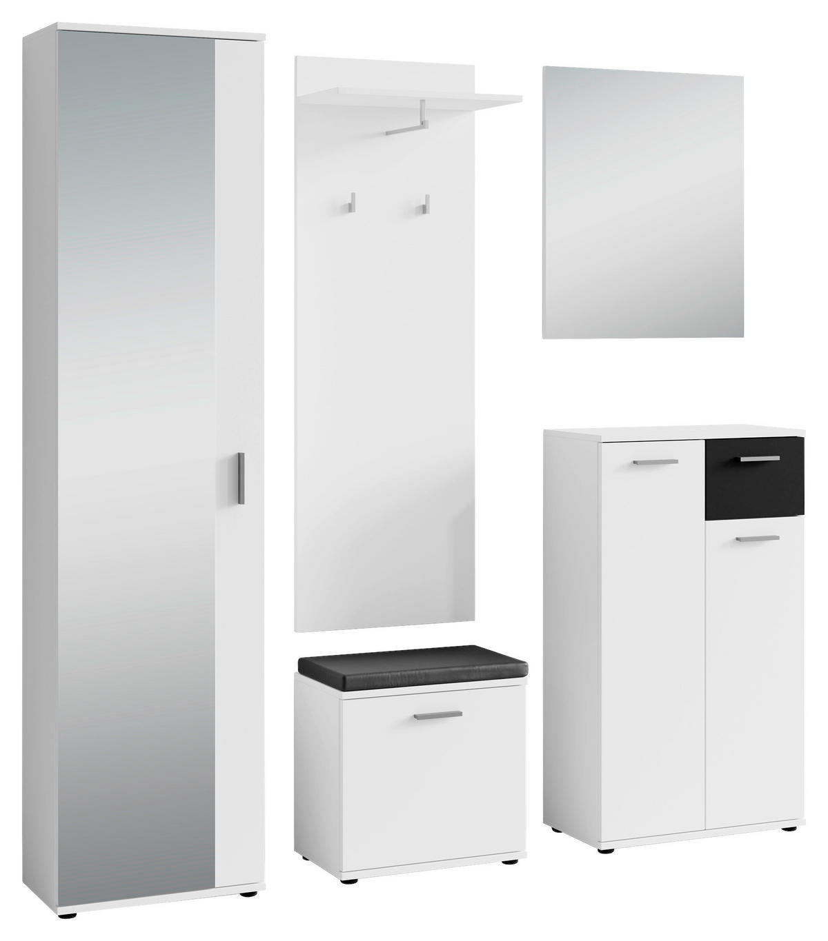 GARDEROBE 5-teilig  in 49/196/30 cm  - Schwarz/Weiß, Design, Glas/Holzwerkstoff (49/196/30cm) - MID.YOU