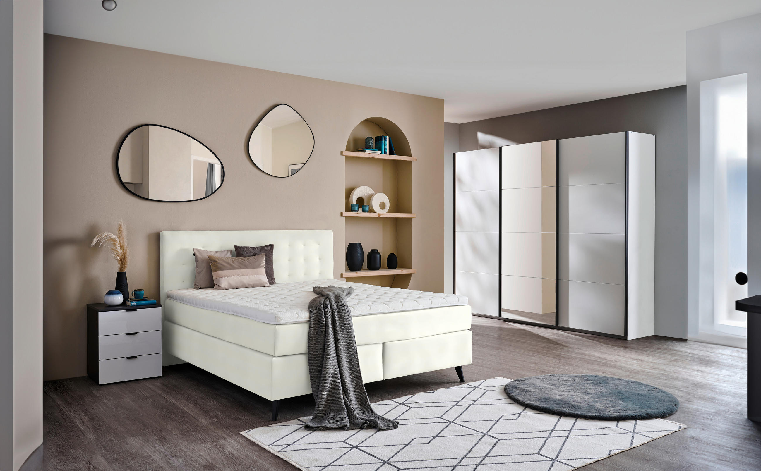 BOXSPRINGBETT 200/200 cm  in Weiß  - Schwarz/Weiß, KONVENTIONELL, Holz/Textil (200/200cm) - Voleo