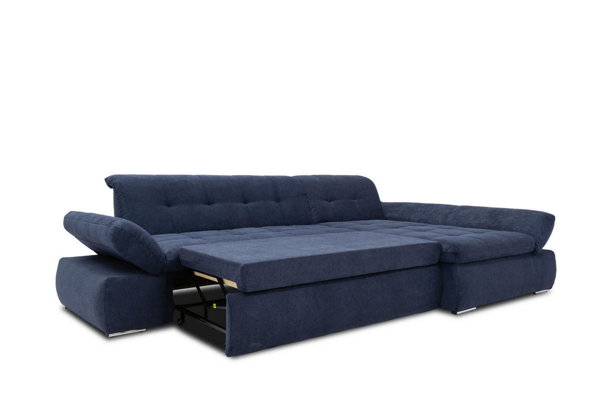 ECKSOFA Dunkelblau Mikrofaser  - Chromfarben/Dunkelblau, KONVENTIONELL, Textil/Metall (300/172cm) - MID.YOU