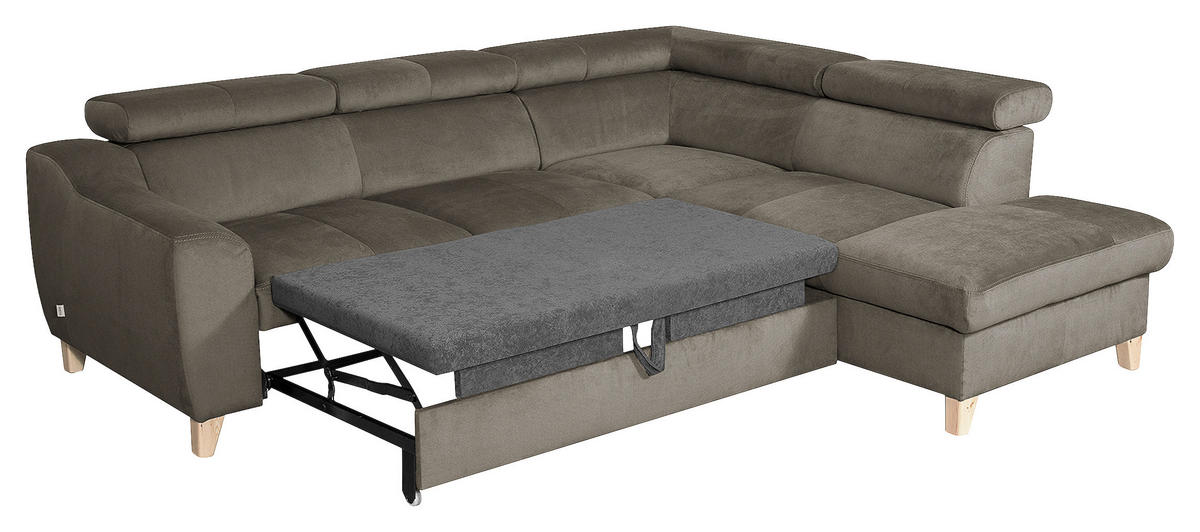 ECKSOFA in Webstoff Graubraun  - Graubraun/Buchefarben, Design, Holz/Textil (245/208cm) - Livetastic