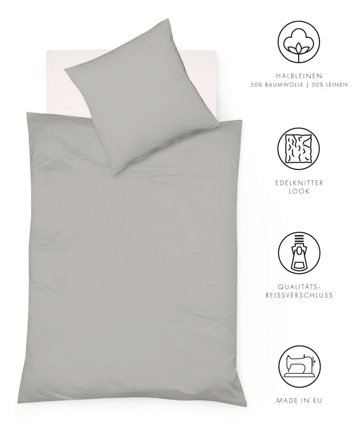 BETTWÄSCHE Provence Leinenoptik 155/220 cm  - Grau, Basics, Textil (155/220cm) - Fleuresse