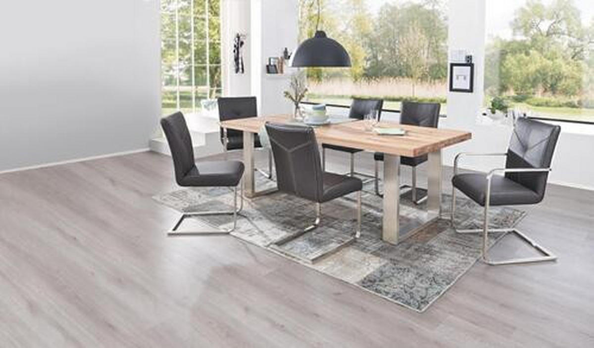 ESSTISCH Wildeiche massiv rechteckig Eichefarben, Edelstahlfarben  - Edelstahlfarben/Eichefarben, Design, Holz/Metall (220/100/77cm) - Novel