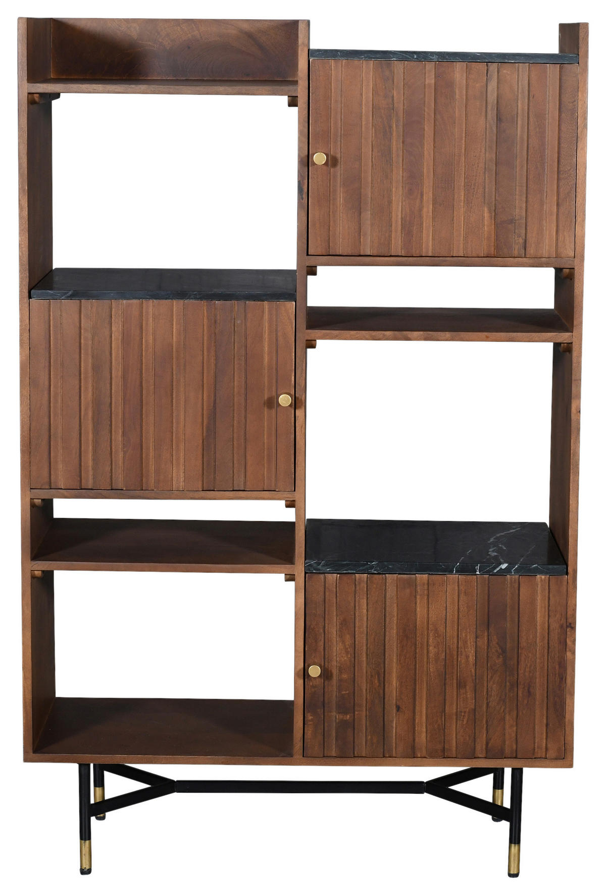 REGÁL, mosadzná, farba vlašského orecha, čierna, mosadz, mangové drevo, 88/136/35 cm - čierna/farba vlašského orecha, Lifestyle, kov/drevo (88/136/35cm) - MID.YOU