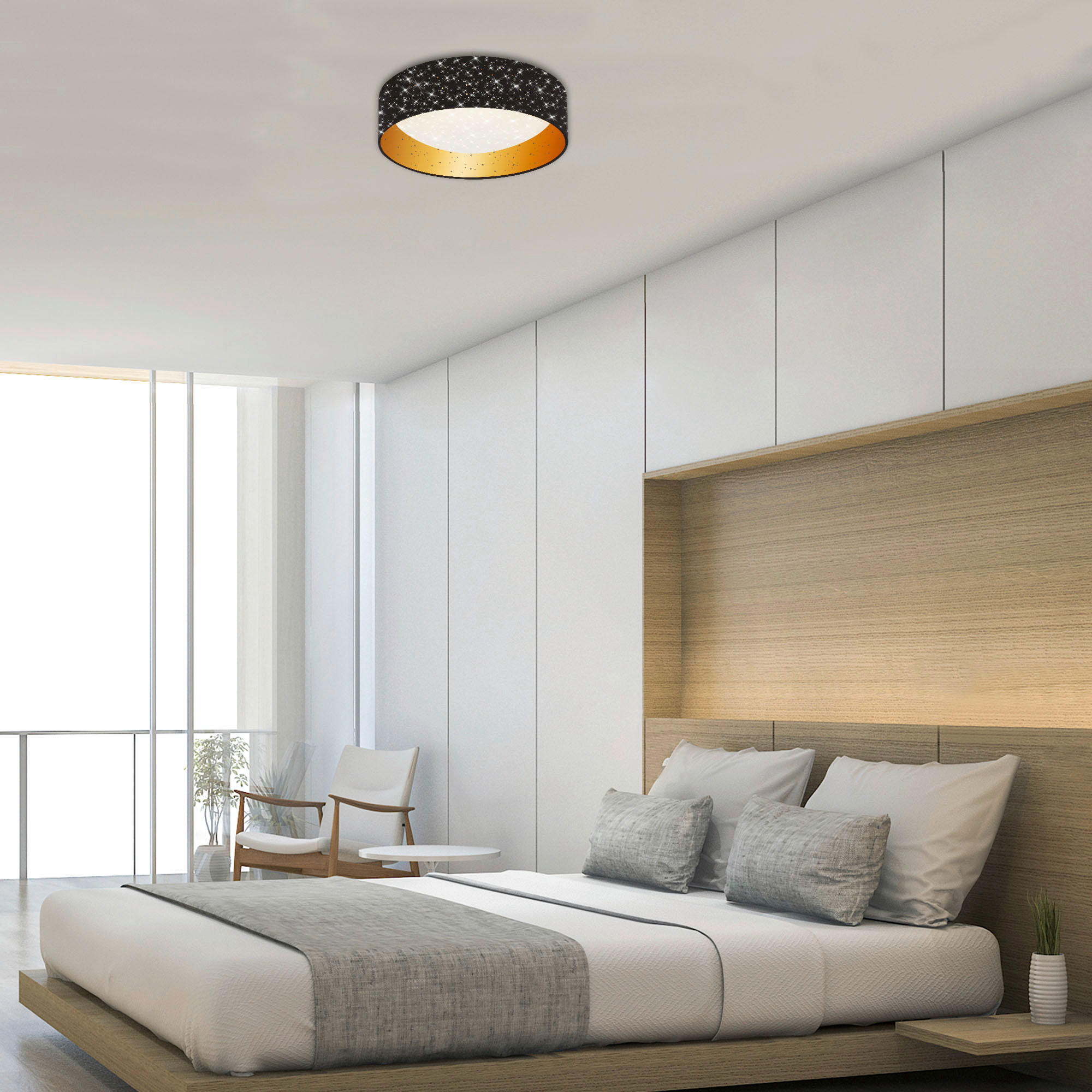 STROPNÉ LED SVIETIDLO, 32/12 cm  - čierna/zlatá, Design, kov/plast (32/12cm)