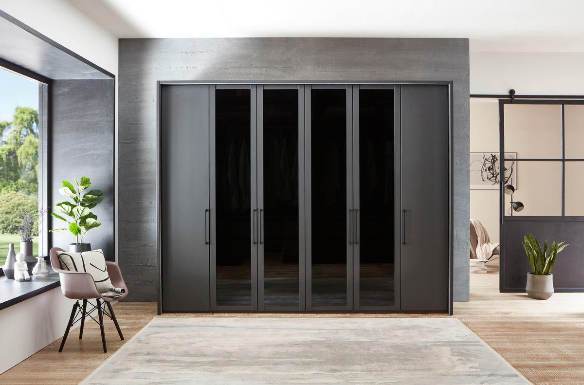 DREHTÜRENSCHRANK in Graphitfarben  - Schwarz/Graphitfarben, Design, Glas/Holzwerkstoff (300/216/58cm) - home24