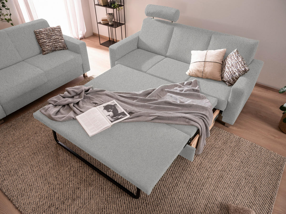 3-SITZER-SOFA in Flachgewebe Hellgrau  - Chromfarben/Hellgrau, Design, Textil/Metall (195/83/85cm) - Xora