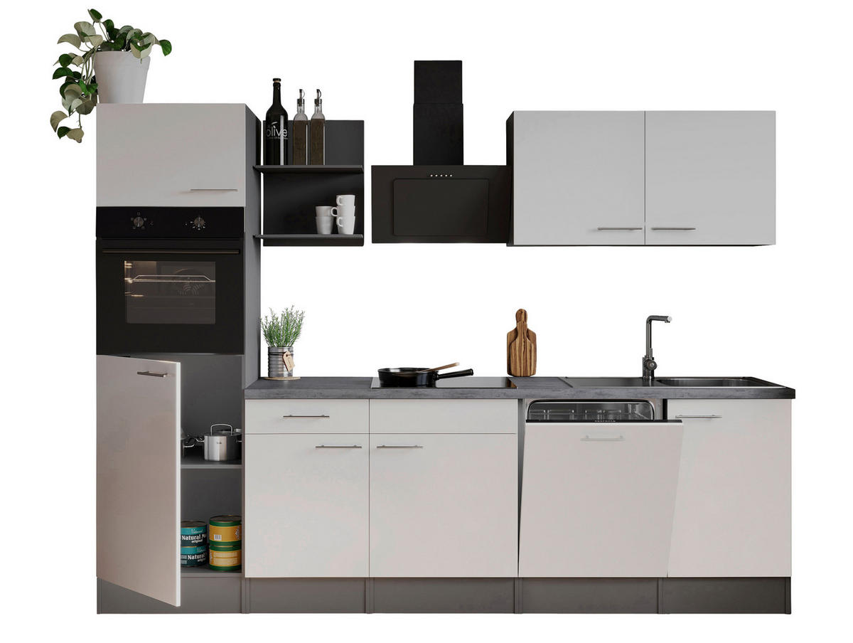 KÜCHENBLOCK Oliver 280 cm  in Weiß  - Weiß/Grau, Trend, Holzwerkstoff/Metall (280cm) - Respekta