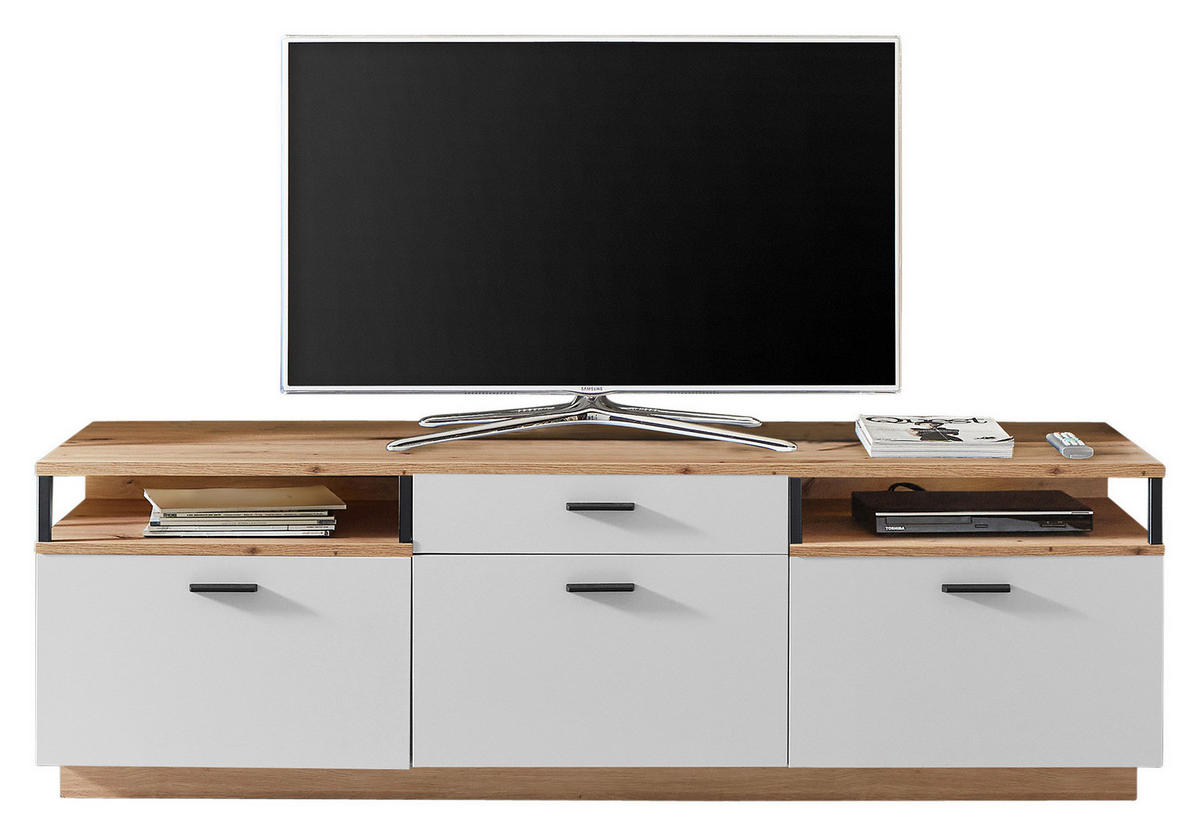 LOWBOARD Weiss, Eiche Artisan  180/55/50 cm  - Weiss/Schwarz, Design, Holzwerkstoff/Metall (180/55/50cm) - Stylife