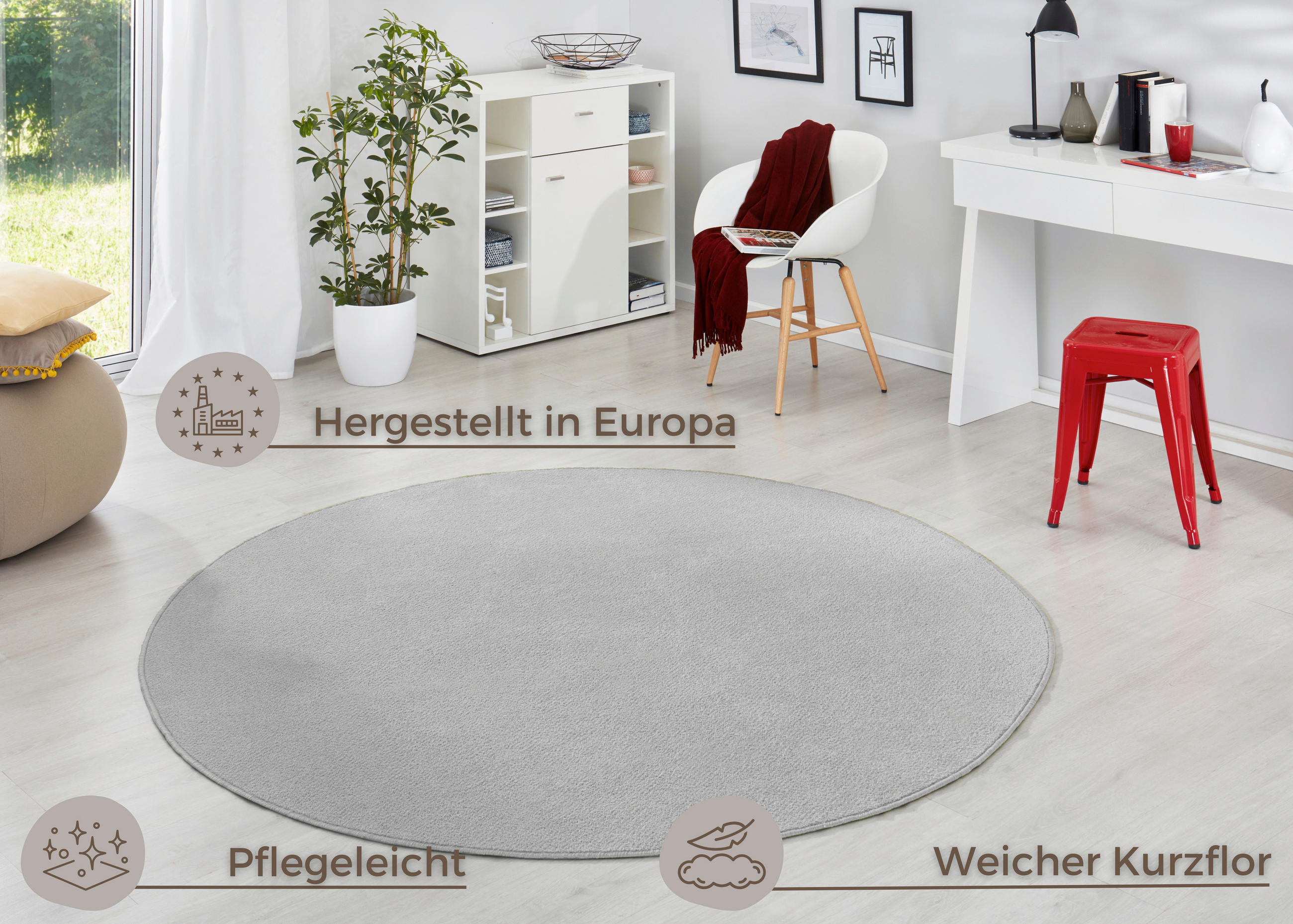 FLACHWEBETEPPICH 133 cm Fancy Hellgrau  - Hellgrau, Basics, Kunststoff (133cm) - Hanse Home