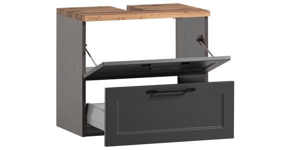 WASCHBECKENUNTERSCHRANK 60/55/35 cm - Eiche Wotan/Schwarz, ROMANTIK / LANDHAUS, Holzwerkstoff/Kunststoff (60/55/35cm) - Xora