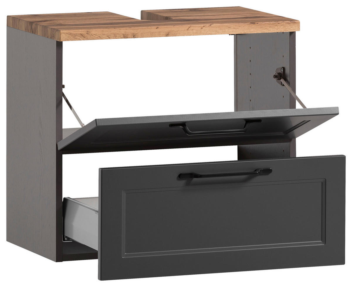 WASCHBECKENUNTERSCHRANK 60/55/35 cm  - Eiche Wotan/Schwarz, ROMANTIK / LANDHAUS, Holzwerkstoff/Kunststoff (60/55/35cm) - Xora