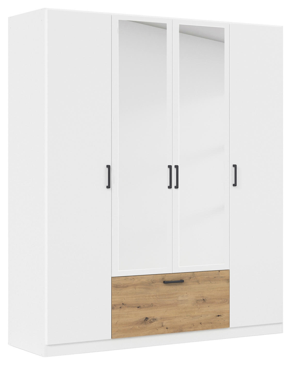 KLEIDERSCHRANK 181/210/54 cm,  in Weiß, Eiche Artisan, 4-türig  - Weiß/Eiche Artisan, Basics, Holzwerkstoff/Metall (181/210/54cm) - Rauch Möbel
