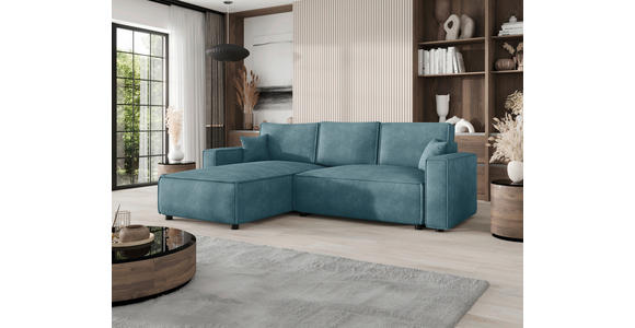 ECKSOFA Türkis Cord Zierkissen, Rückenkissen, Bettkasten, Schlaffunktion, Rücken echt, Liegefläche im Originalstoff  - Türkis/Schwarz, MODERN, Kunststoff/Textil (190/280cm) - Carryhome