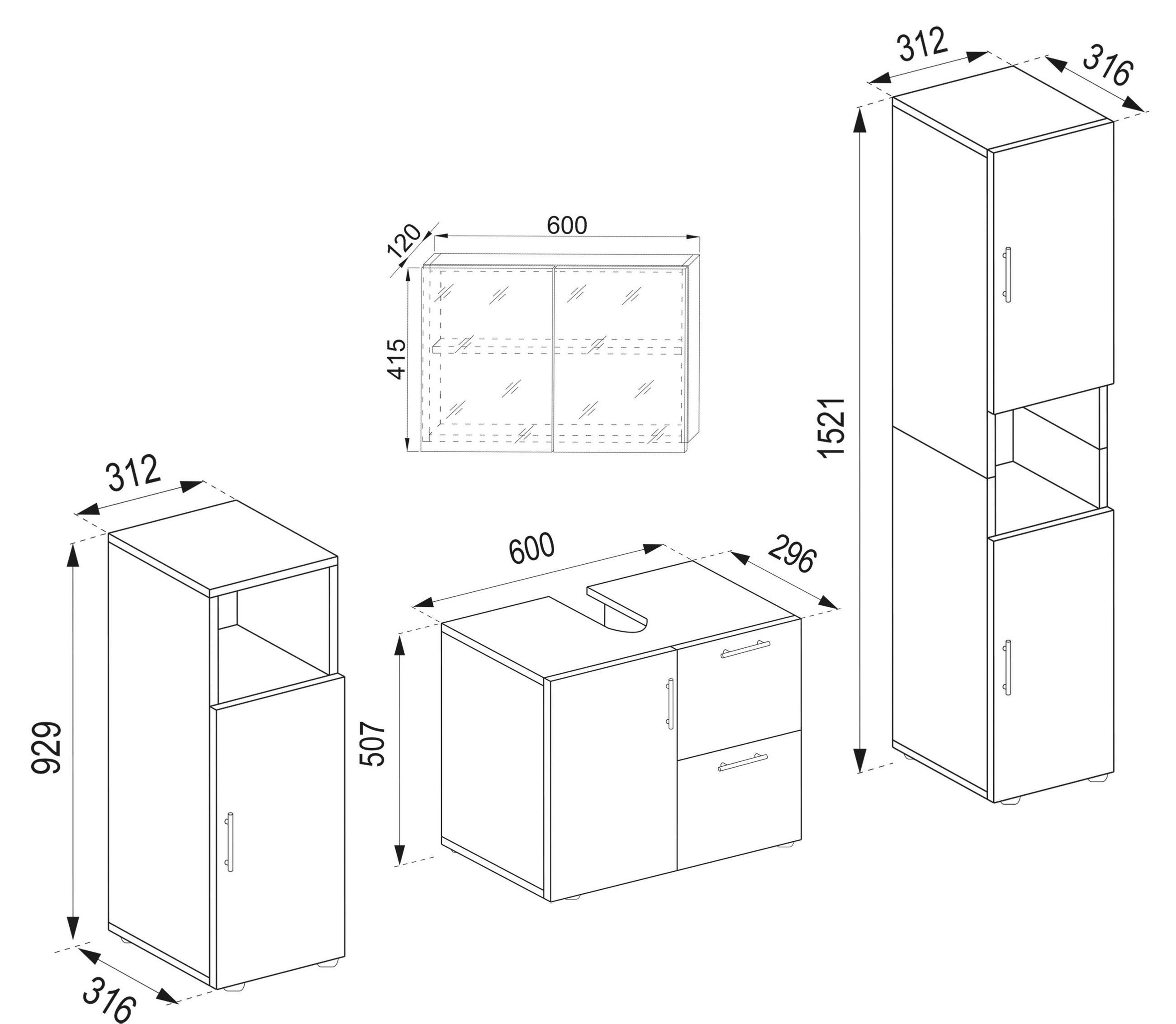 BADEZIMMER  in 123 cm  - Honigeiche/Weiss, Modern, Holzwerkstoff/Kunststoff (123cm) - MID.YOU