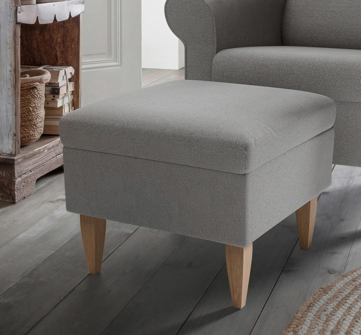 SESSELSET ASINO Struktur Hocker    - Naturfarben/Grau, KONVENTIONELL, Holz/Textil (80/102/86cm) - Livetastic