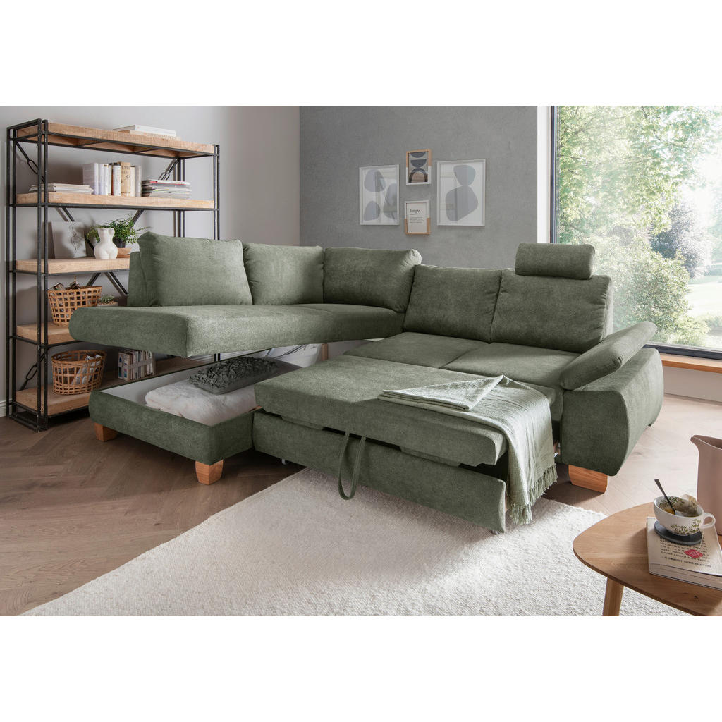 Thumbnail - Livetastic Eckschlafsofa, Dunkelgrün, Textil, 4-Sitzer, 261x206 cm, Liegefunktion, Rücken echt, Armteil rechts, Wohnzimm...