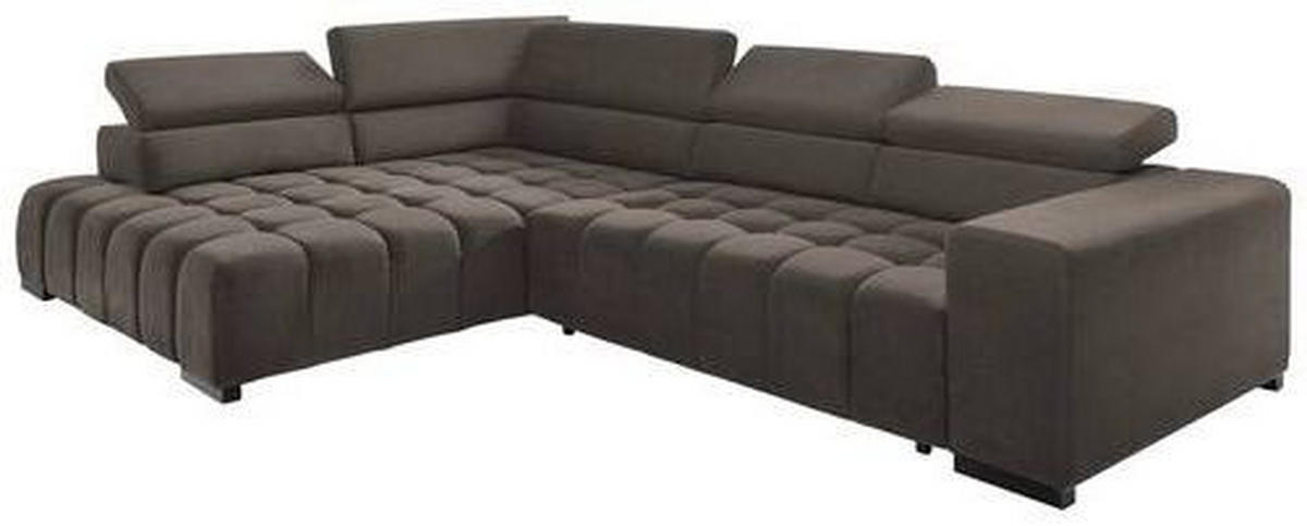 ECKSCHLAFSOFA Braun Velours  - Schwarz/Braun, Design, Holz/Textil (201/307cm) - Livetastic