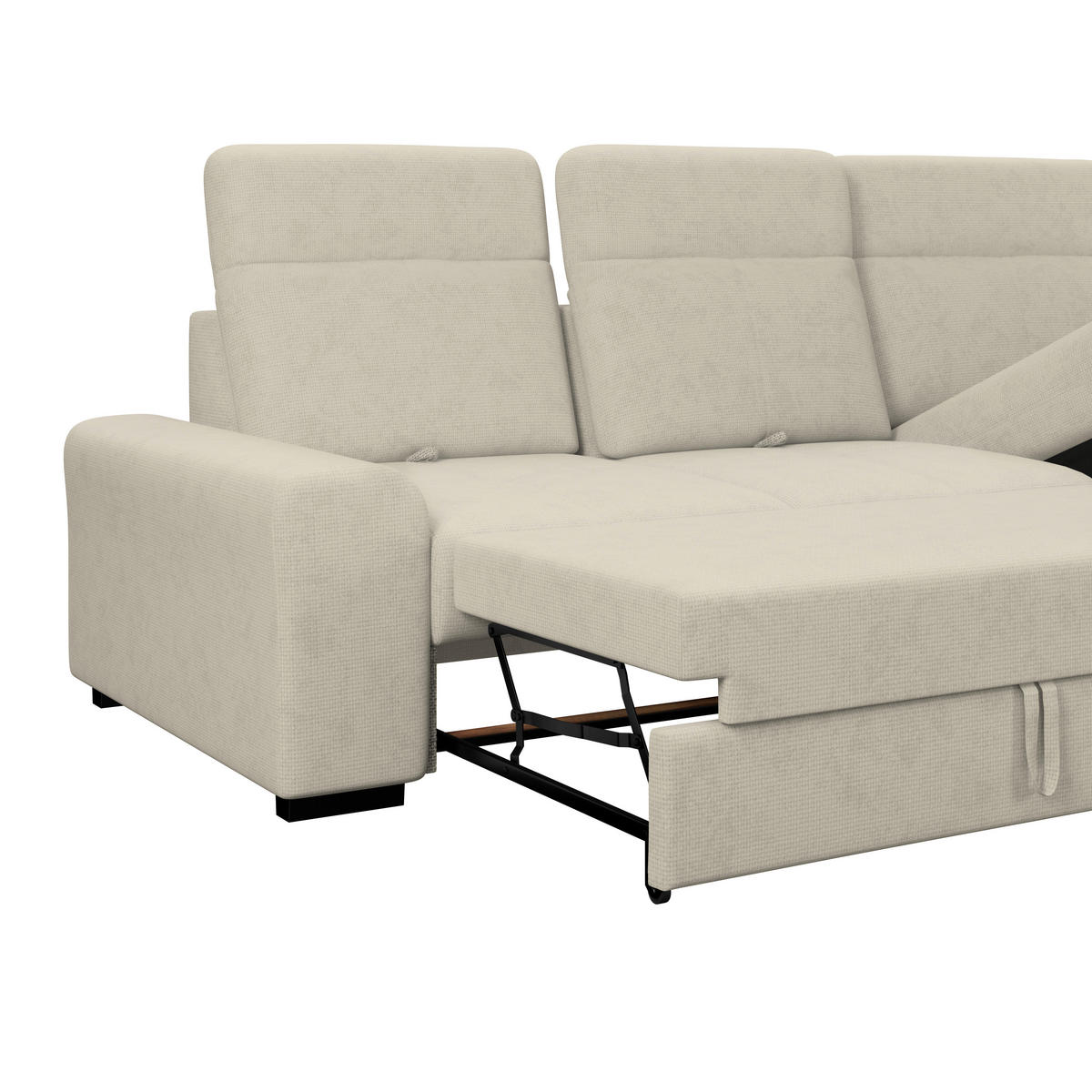 ECKSOFA Beige Chenille Rücken echt, Kopfteilverstellung  - Beige/Schwarz, KONVENTIONELL, Holz/Textil (286/203cm) - MID.YOU