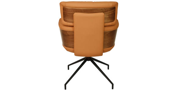 ARMLEHNSTUHL  Lederauswahl, Wippfunktion, Sitzfläche 360° drehbar, automatische Rückholfunktion  Echtleder  - Cognac/Walnussfarben, Design, Leder/Holz (62/92/66cm) - Dieter Knoll