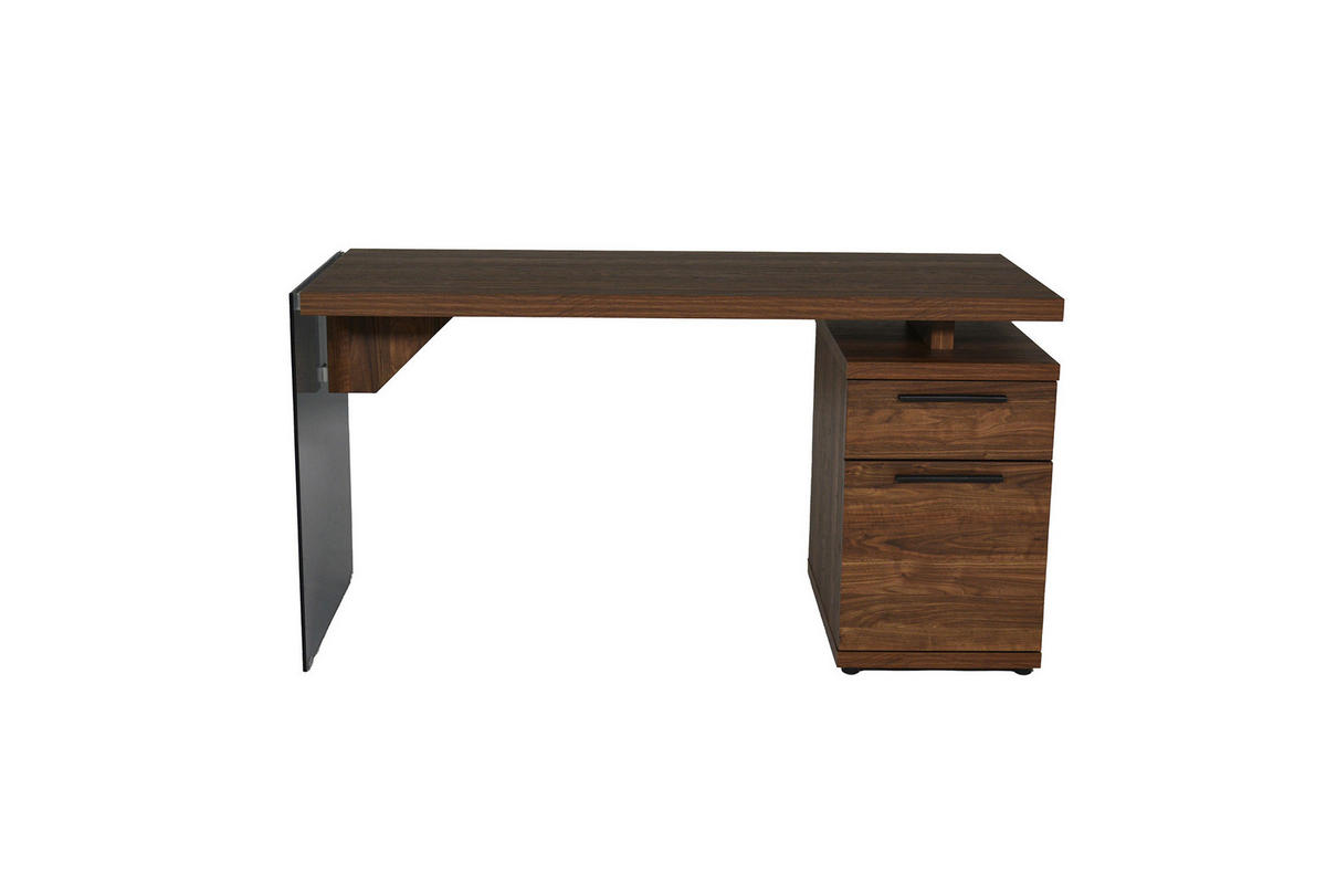 SCHREIBTISCH 141,8/74/55 cm Walnussfarben  - Walnussfarben/Schwarz, Design, Glas/Holzwerkstoff (141,8/74/55cm) - MID.YOU