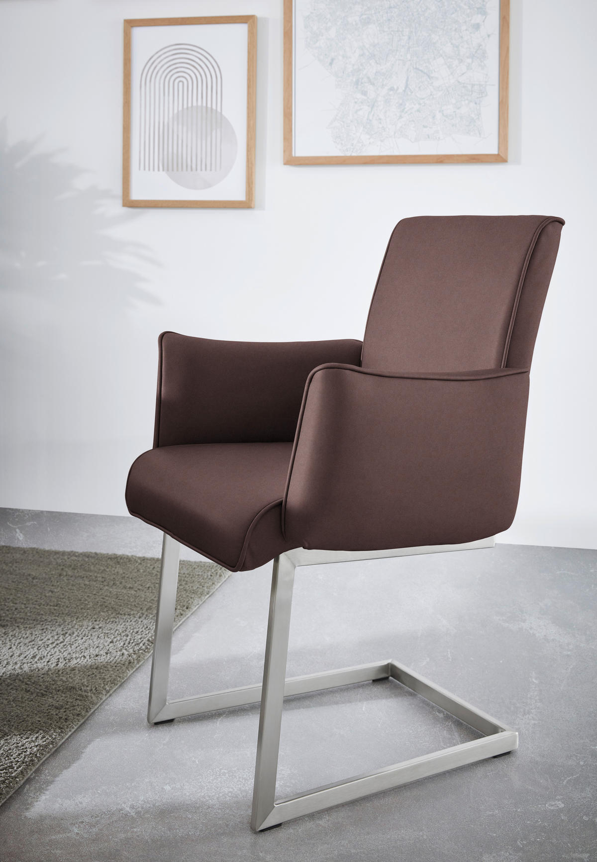 ARMLEHNSTUHL  in Stahl Mikrofaser  - Edelstahlfarben/Dunkelbraun, Design, Holzwerkstoff/Textil (63/91/60cm) - Dieter Knoll