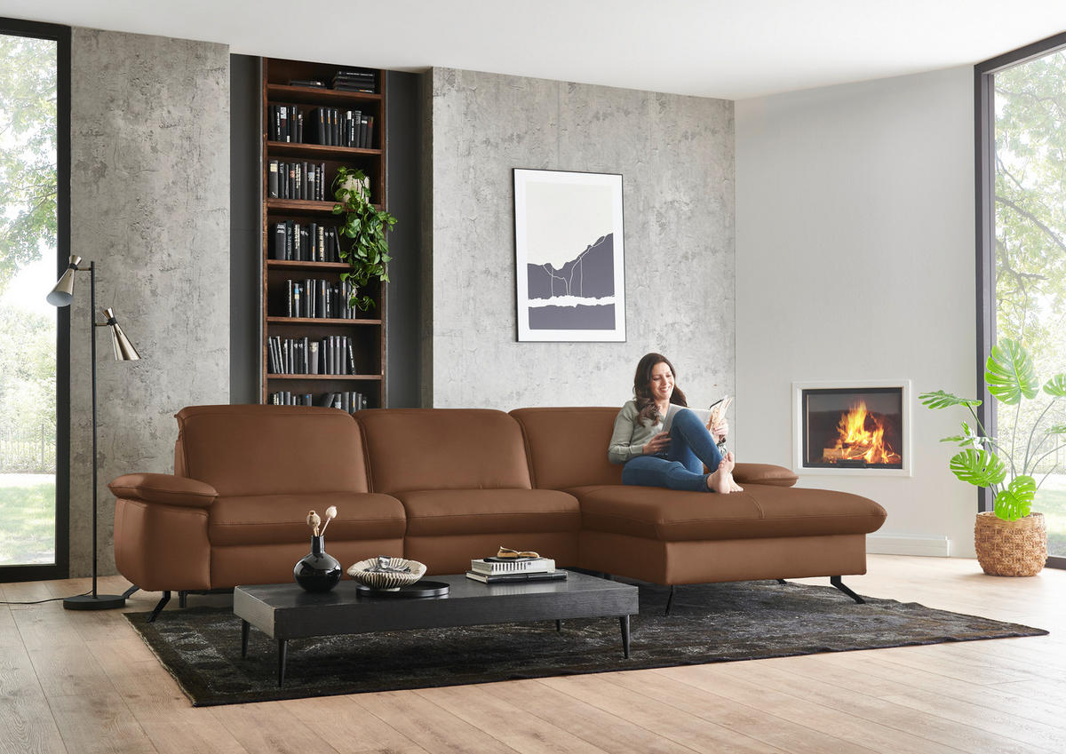 ECKSOFA  Echtleder Beigebraun  - Beigebraun/Schwarz, Design, Leder/Metall (307/169cm) - Beldomo Premium