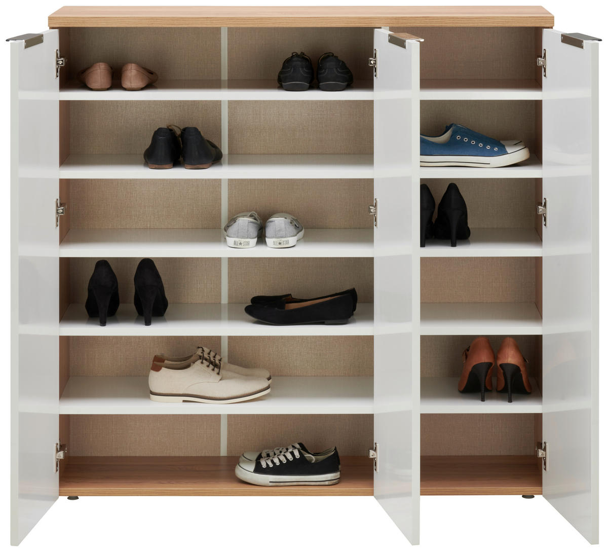 SCHUHSCHRANK Eichefarben, Weiß Hochglanz  - Chromfarben/Eichefarben, Design, Holzwerkstoff/Kunststoff (120/115/34cm) - Xora