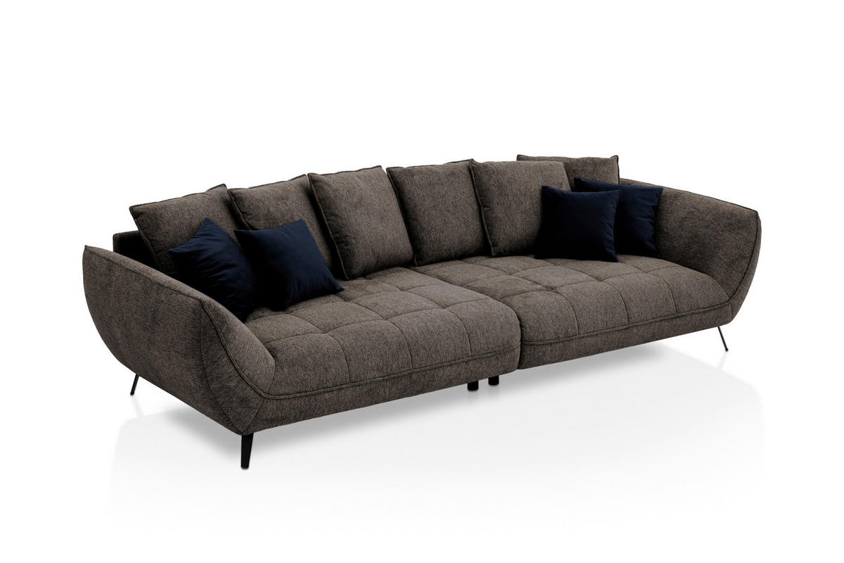 BIGSOFA in Flachgewebe Braun  - Schwarz/Dunkelblau, Design, Textil/Metall (311/95/130cm) - Livetastic