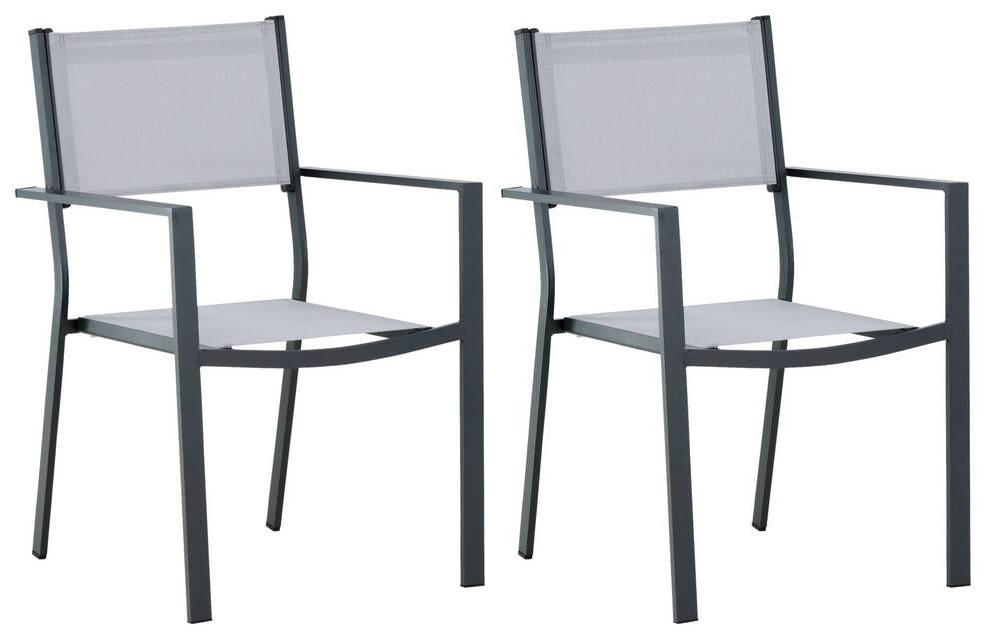 Stapelsessel 2er-Set Aluminium Grau, Schwarz  - Schwarz/Grau, KONVENTIONELL, Textil/Metall (56,5/88/61cm) - Gardenson