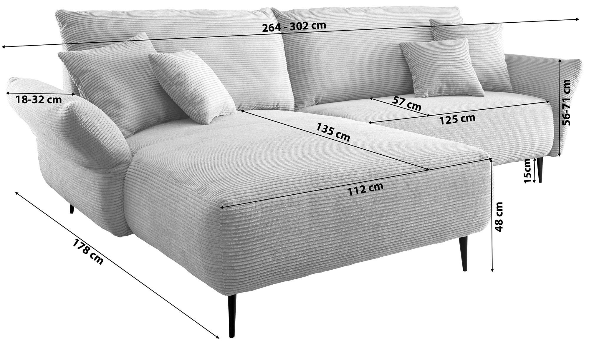 KUTNA GARNITURA tekstil  bež   - bež/crna, Design, tekstil/metal (178/264-302cm) - Livetastic