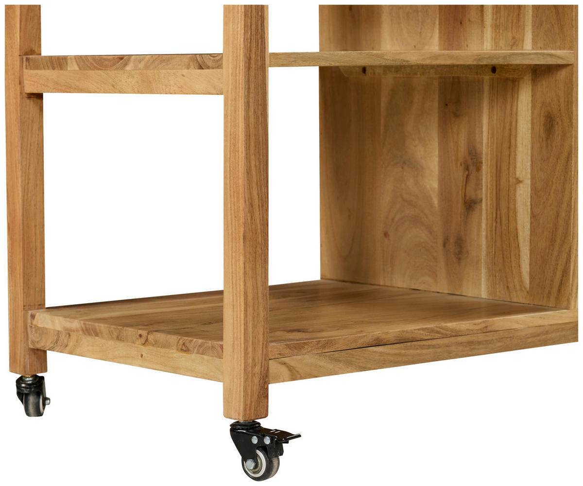 SERVIERWAGEN Akazie vollmassiv Akaziefarben  - Schwarz/Akaziefarben, Natur, Holz/Kunststoff (100/90/48cm) - Livetastic